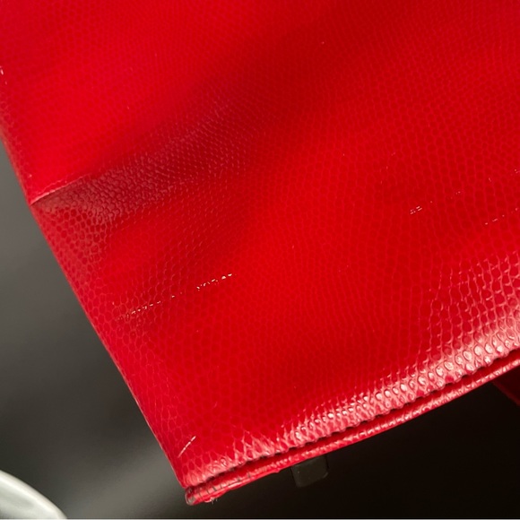 Tuci Italia Red Leather Reptile Embossed Tote - Picture 8 of 14